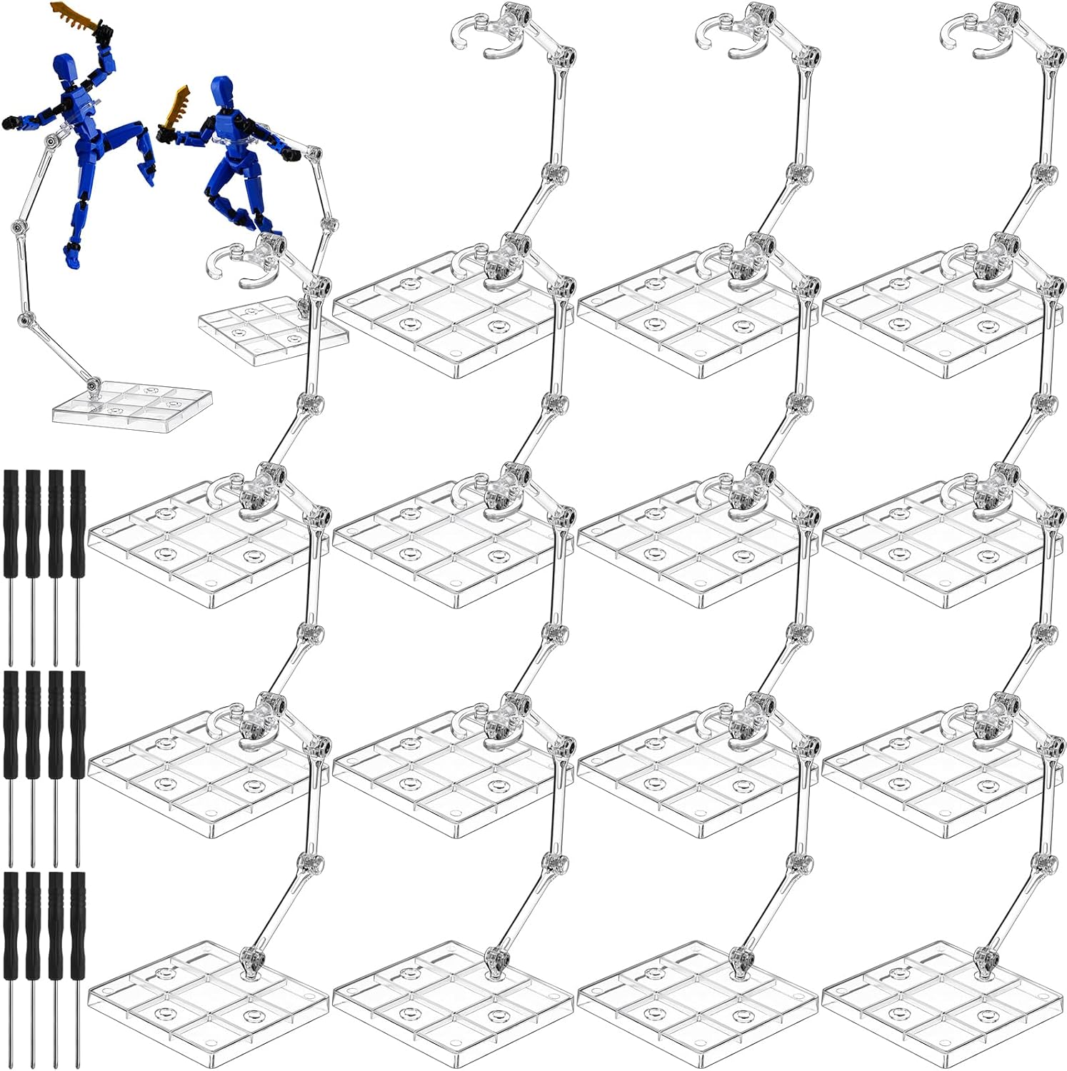 24 Pack Action Figure Stand Model Support Stand Clear Doll Base Assembly Action Figure Display Holder Base with Screwdriver Compatible HG/RG 1/144 Toy, Transparent(6.3 Inches)