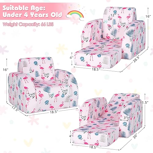 Miniatura 21 de Costzon Sofá para niños, sofá convertible 3 en 1 para niños con asiento acolchado de espuma, reposabrazos para siesta, sofá plegable para niños,