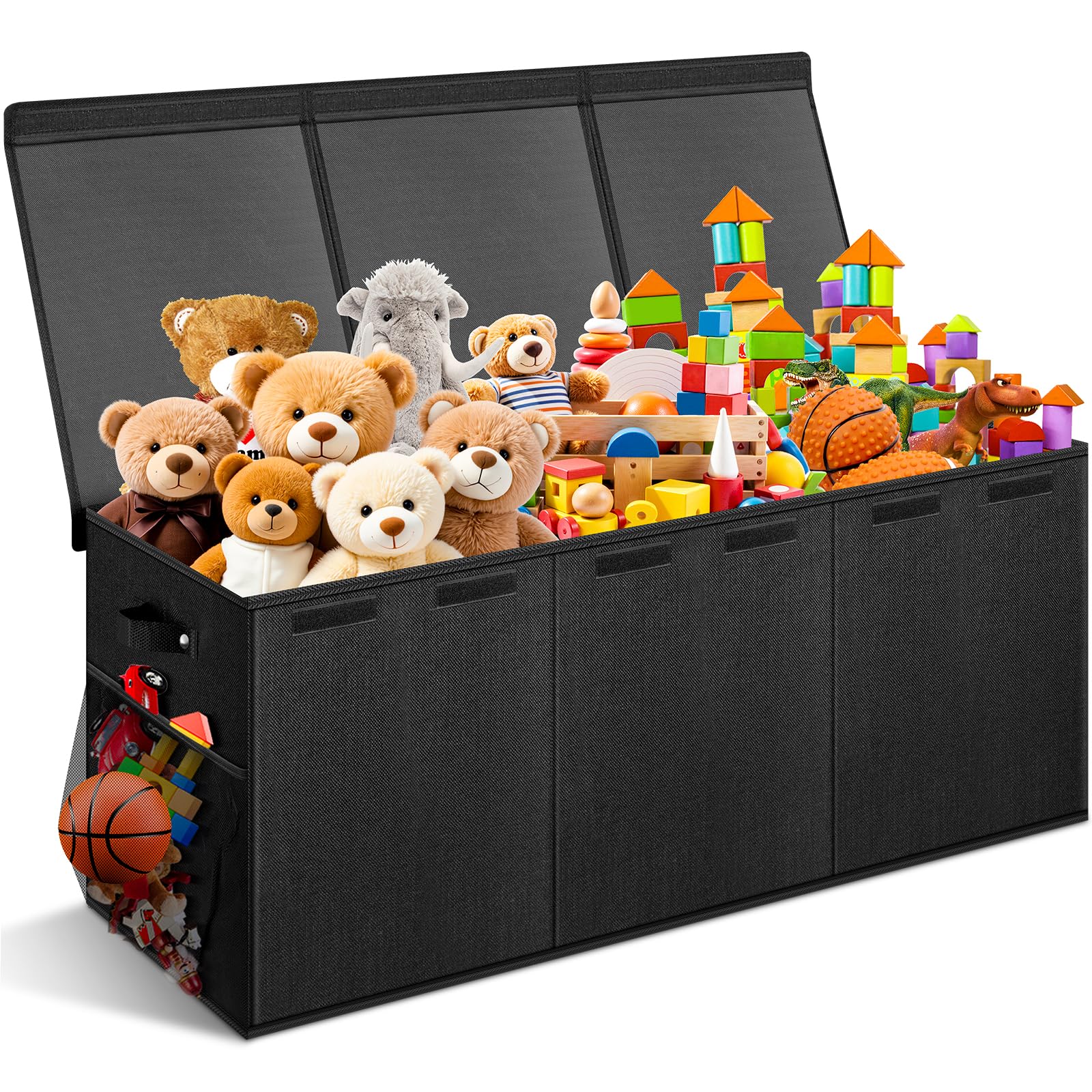 Extra Large Toy Box with Lids, Collapsible Storage Bin, 38"x16"x14",Black