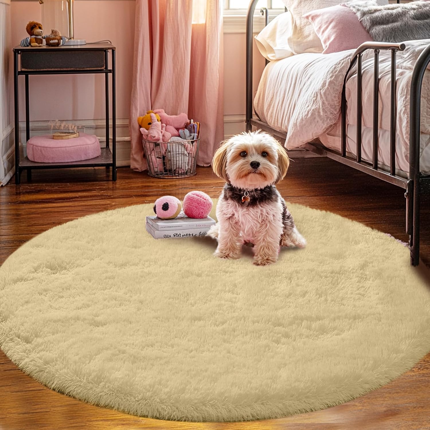 Beige Round Rug for Bedroom: 4x4Feet Soft and Fluffy Area Rug for Living Room- Round Furry Plush Carpet for Bedroom- Shag Rugs for Dorm, Home Decor - Image 2