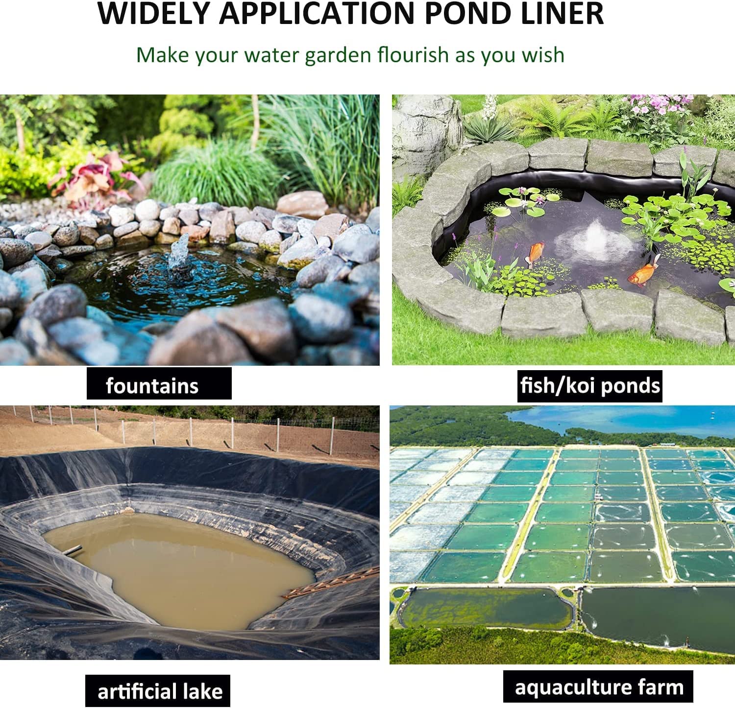 Revestimiento para estanque, lona para estanques de jardín de LLDPE, 6 m x 4 m, lona para estanque, forro para piscina, estanque para peces de gran tamaño, Liner Gardens Pools