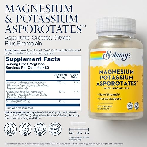 Miniatura 2 de Solaray Aporotatos de magnesio y potasio con bromelina  Apoyo saludable para electrolitos músculos corazón y celulares 60 porciones  120 cápsulas