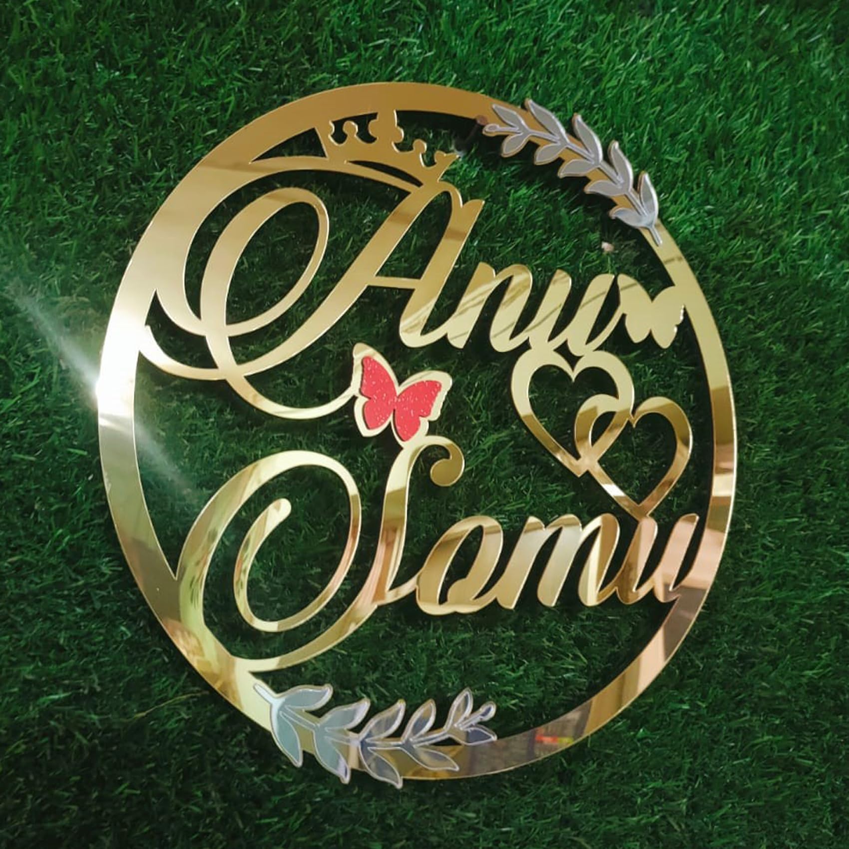 Galaxy Print Creations Customized Acrylic Round Golden Words Shiny Look Wall Decor Hanging Name,Home, Office, Hotel, Shop Decor, Couple Initial, Anniversary (12x12 inch)