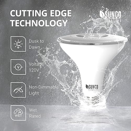 Miniatura 4 de Sunco - Luz de inundación LED para exteriores, resistente al agua, PAR38, bombilla del atardecer al amanecer, 1250 LM, equivalente a 120 W 15 W,