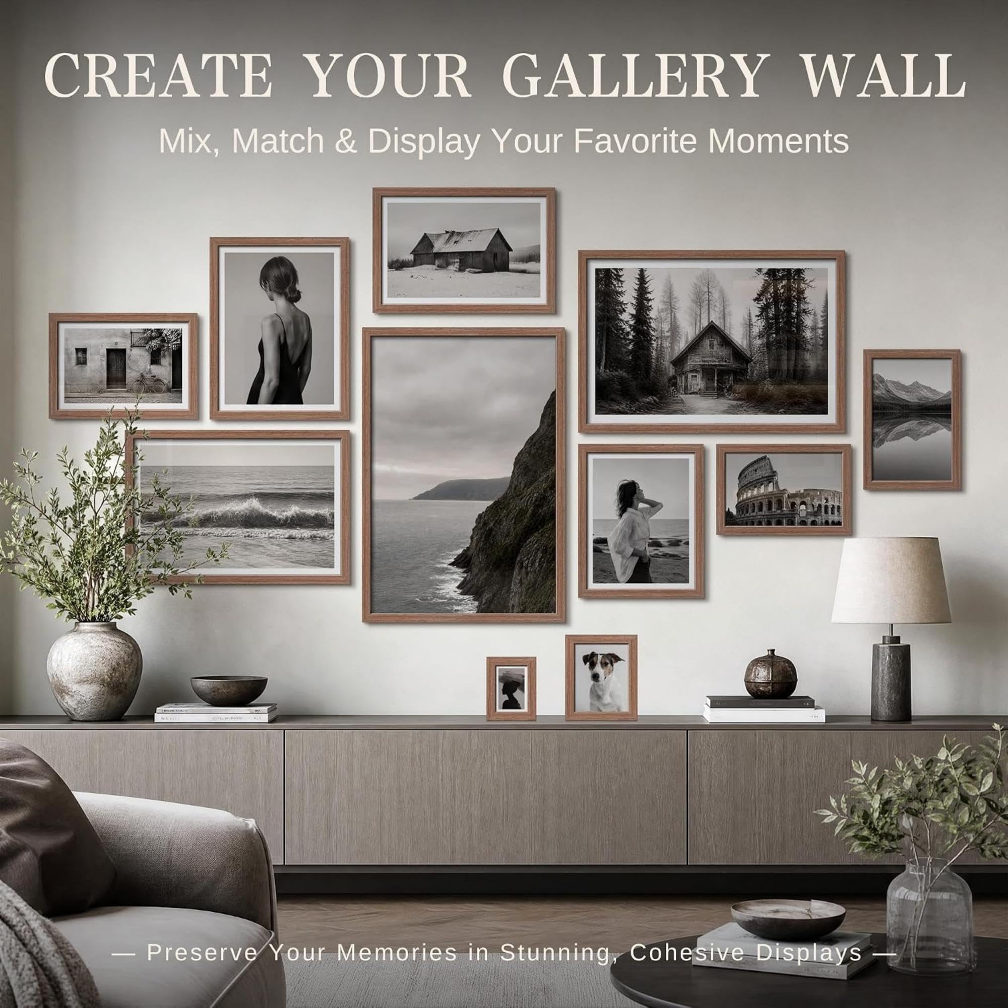 VCK Bilderrahmen, Walnuss, breiter Rand, mehrdirektionales Display, Familienfotos, Bürodrucke, Studio/Galerie-Kunstwerk, Holzmaserung, Wandbehang, 6 Stück