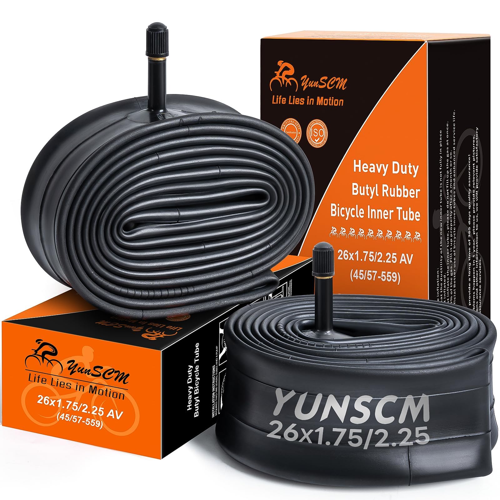 YunSCM 2-Pack 26" Bike Inner Tubes 26x1.75/2.125 (ETRTO:50/57-559 )AV32mm Schrader Valve 26" Bicycle Tyre Tubes Compatible with 26x1.75 26x1.90 26x1.95 26x2.0 26x2.10 26x2.125 Bike Tyre Tubes