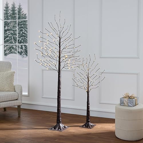Miniatura 3 de Best Choice Products Árbol de abedul iluminado de 4 pies, 6 pies y 8 pies, paquete de 3 con luces LED, 12 colores inc. blanco cálido para el hogar,