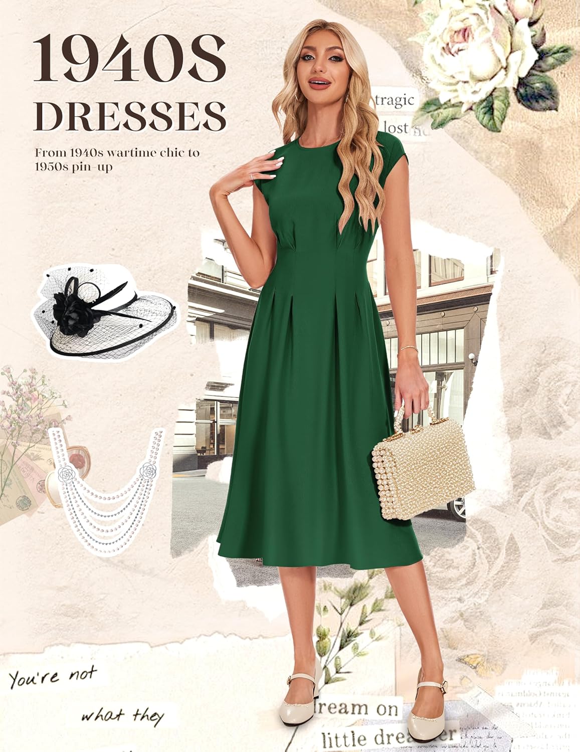 Wedtrend Women's 1940s Dresses with Pockets 50s Retro Dress Tea Length Cocktail Dress Vintage Swing Dresses - Image 5