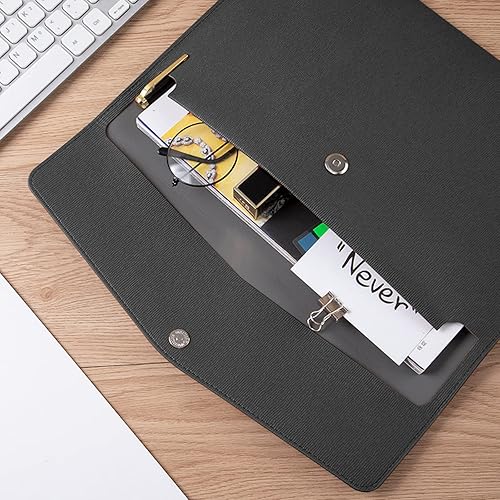 Miniatura 7 de VANRA Carpetas de cuero sintético para archivar documentos A4, organizador de documentos, organizador de documentos de cuero con cierre magnético