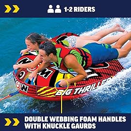 WOW Sports - Big Thriller Towable Deck Tube for Boating - 1-2 Person 340 lbs Capacity - Inflatable Boat Tube for Water Sports - Youth & Adults