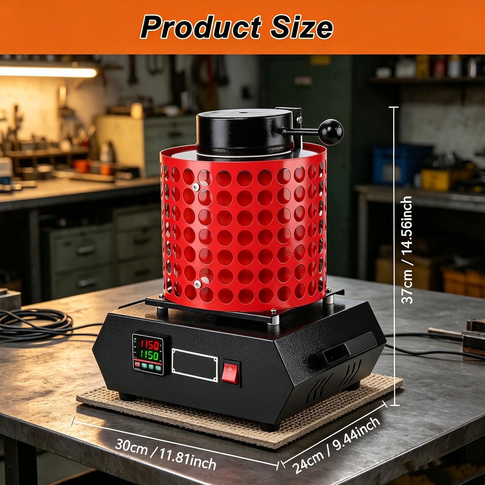 Piecyk do topienia złota, automatyczna maszyna do wytopu 2000W | Elektryczny piec do topienia o pojemności 1/2/3 kg do 1150°C do przetwarzania złota, srebra i miedzi(Orange,2kg)
