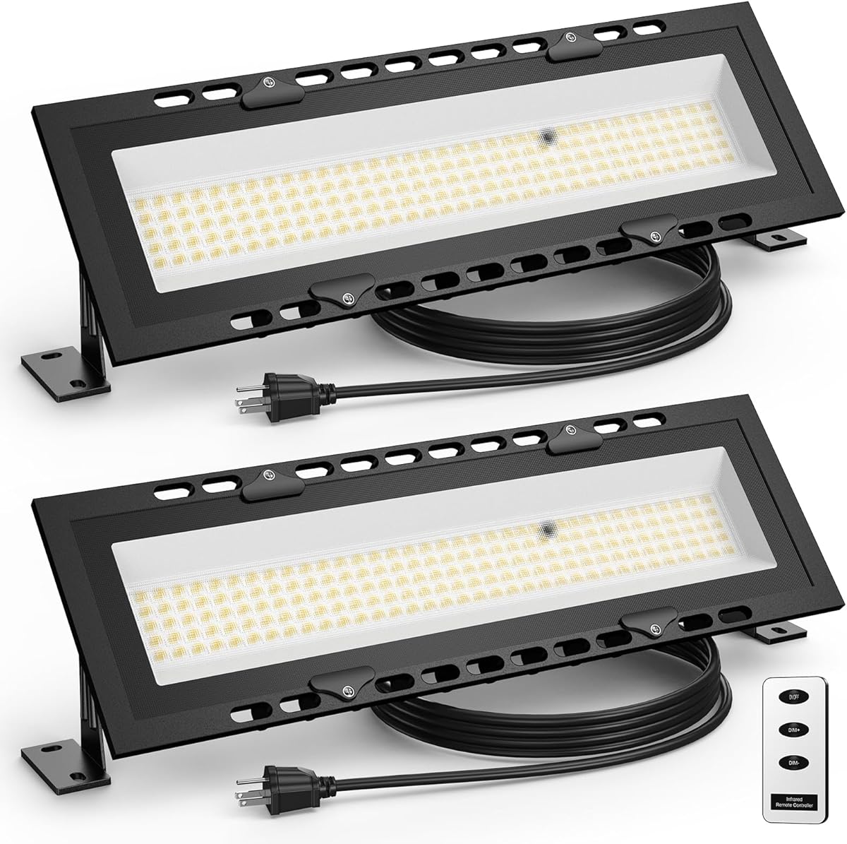 120W LED Shop Lights with Remote, 5FT Power Cord and US Three-Prong Plug, 18000LM 6000K, Aluminum Garage Lighting, IP65 Waterproof, Plug & Play for Warehouse, Workshop, Basement, 2PCS