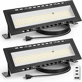 120W LED Shop Lights with Remote, 5FT Power Cord and US Three-Prong Plug, 18000LM 6000K, Aluminum Garage Lighting, IP65 Waterproof, Plug & Play for Warehouse, Workshop, Basement, 2PCS