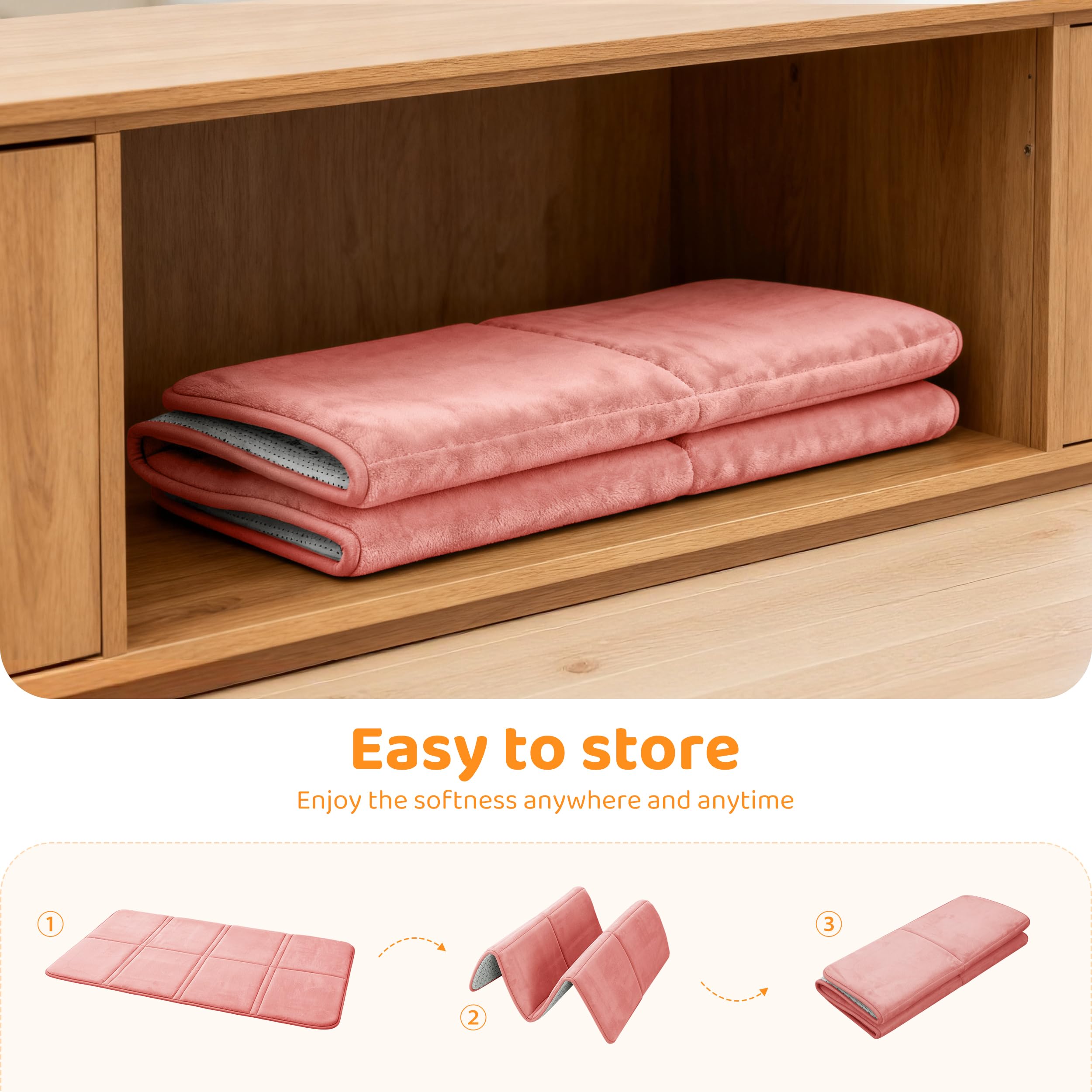 BYBYME 3cm Thick Baby Play Mat for Floor, 80 * 150cm Foldable Playpen Mat with Non-Slip Backing for Infant, Kids and Toddler Crawling, and Perfect Carpets for Yoga, Exercise, Pink — view 8