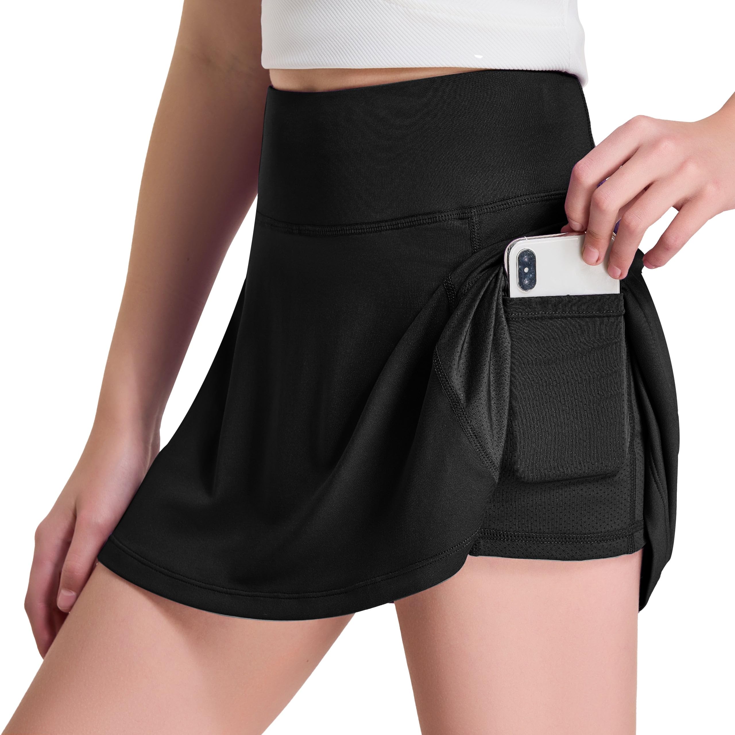 fitst4 sports FitsT4 Girl's Golf Skirt Adjustable Waist Active Tennis Short with Pockets UPF50+ Running Sport Workout Athletic, Black, Small-picture-20