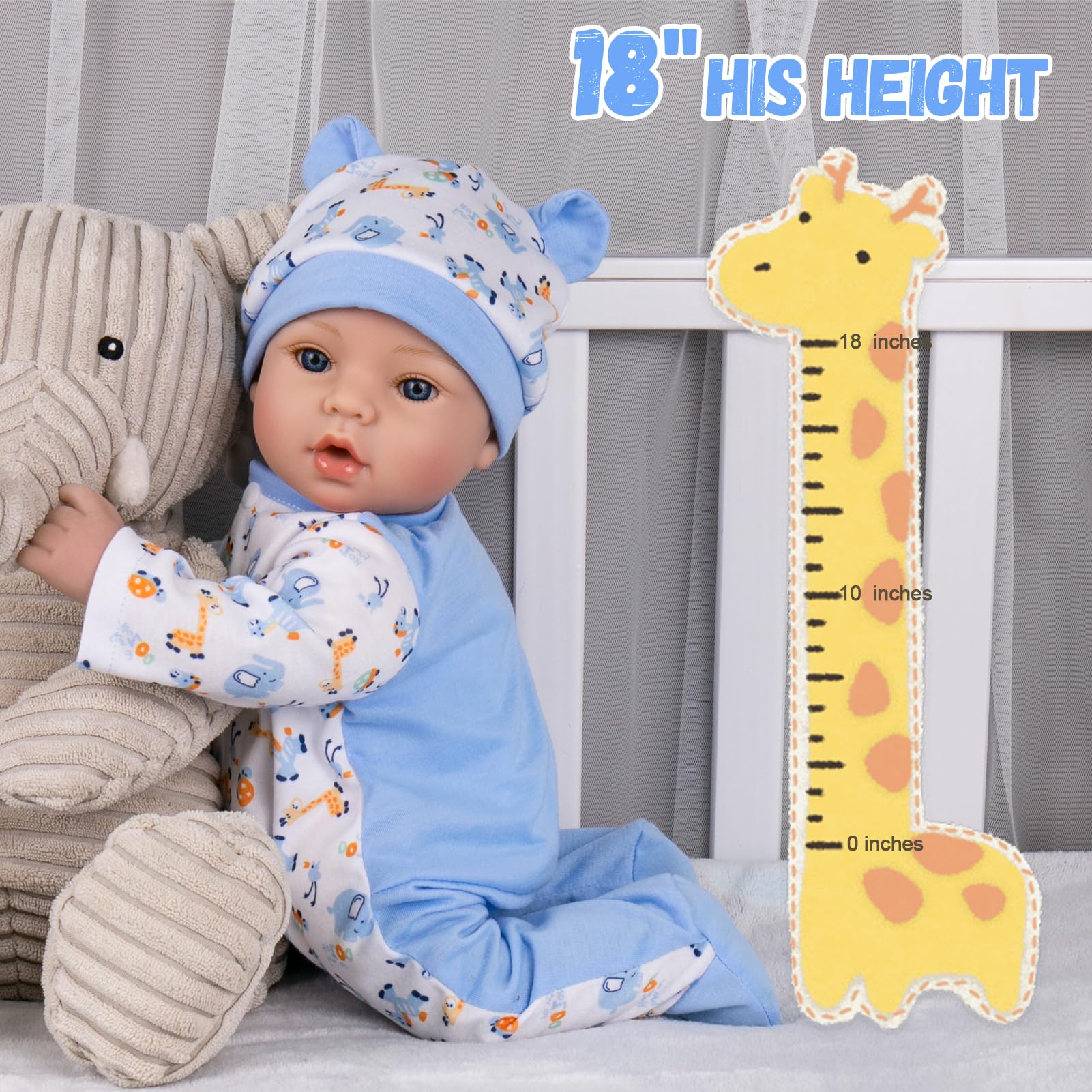 Reborn Baby Dolls Boy - Muñeca realista de bebé recién nacido de 18 pulgadas con juego de alimentación azul y certificado de nacimiento, cuerpo realista con peso para juegos de rol, regalo para 7