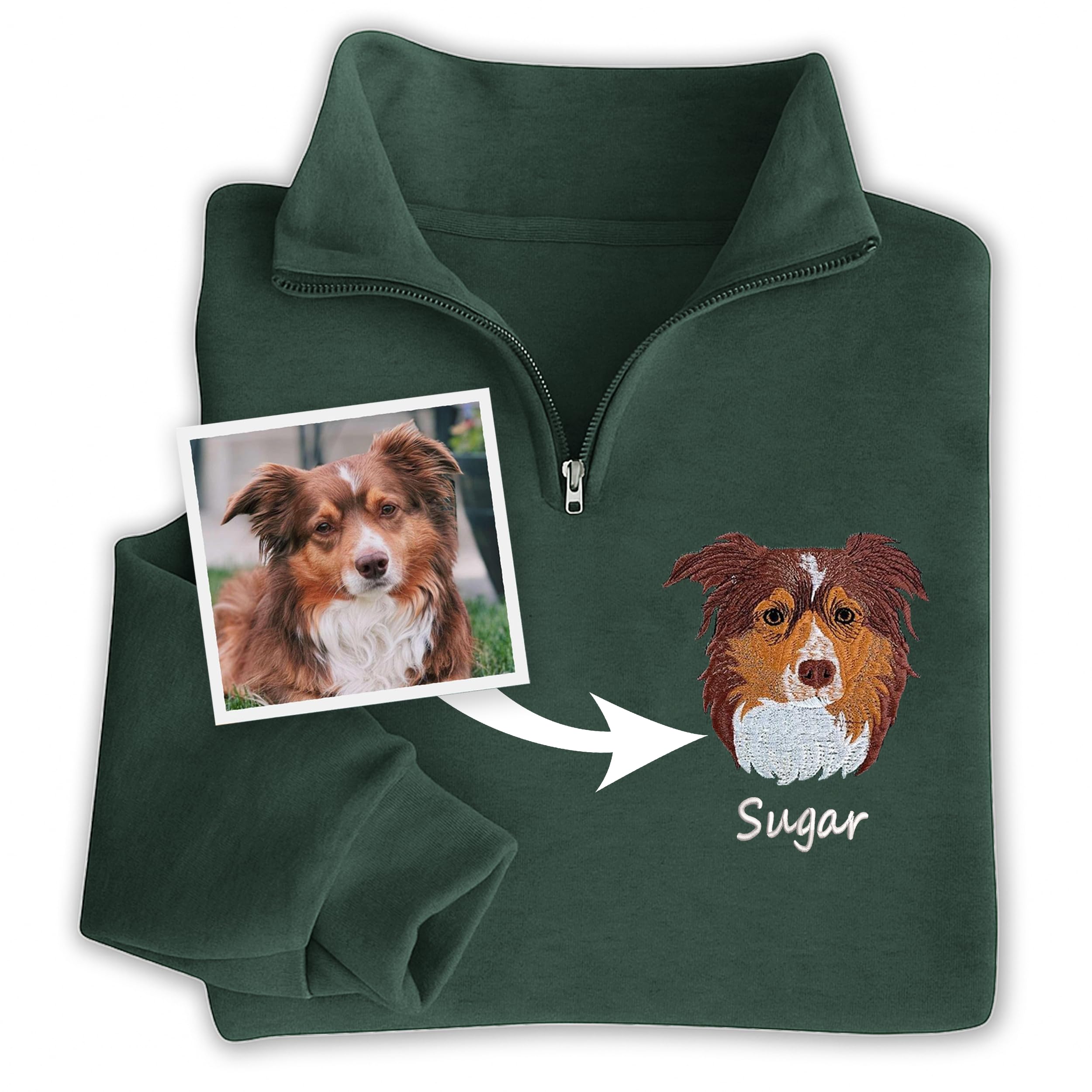 Personalized Embroidered Pet Quarter-Zip Sweatshirt Shirt Hoodie, Custom Dog Sweater, Cat Sweatshirt, Dog Face Sweaters, Personalized Pet Gifts, Dogs