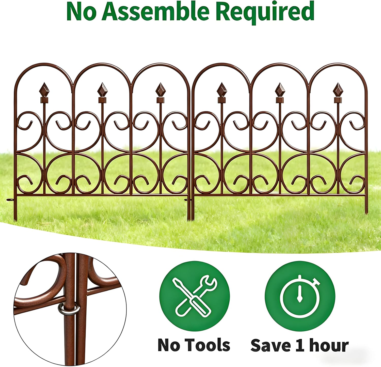 AMAGABELI 5 Panels 32in(H)×10ft(L) Decorative Garden Fences and Borders for Dogs No Dig Rustproof Metal Fence Panels Garden Edging Border Animal Barrier Fencing for Flower Beds Yard Patio Decor Brown