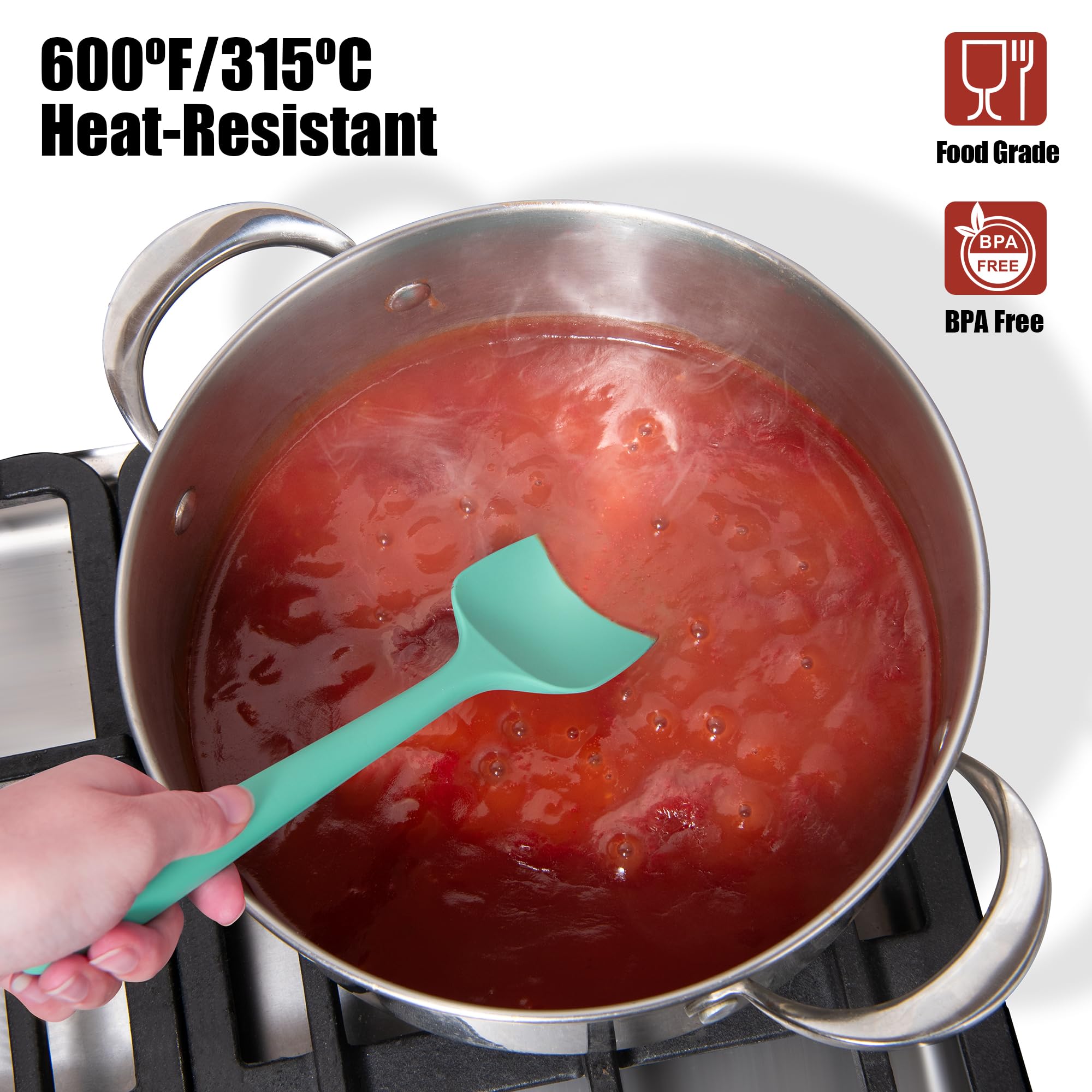 Espátulas de cuchara de silicona resistentes al calor, cucharas de cocina flexibles de alta temperatura de 600 °F a prueba de arañazos para mezclar, agitar, raspar, servir utensilios de cocina 3