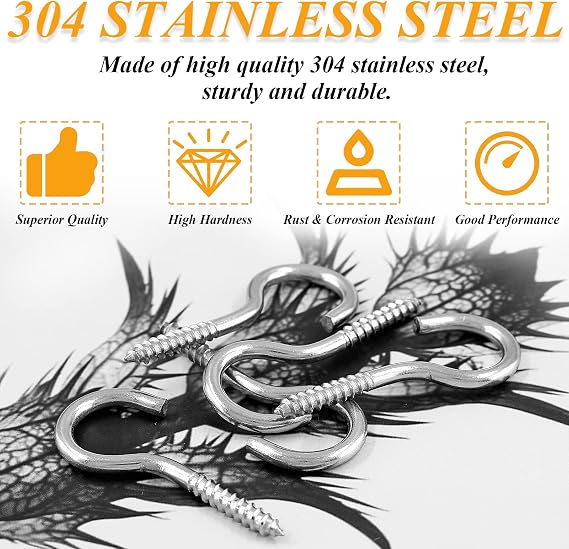 24 Packs M4 x 50 304 Stainless Steel Screw Hooks, 2 Metal Eye Bolt Ceiling Hook Self-Tapping Eye-Ring Bolt Hooks Screw Hanger Open Loop for Home Office Outdoor