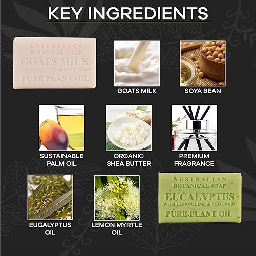 Miniatura 5 de Australian Botanical Soap, Jabones clásicos de leche y eucalipto de cabra  Todo tipo de piel  Enriquecido con manteca de karité  6.6 onzas (6.60oz)
