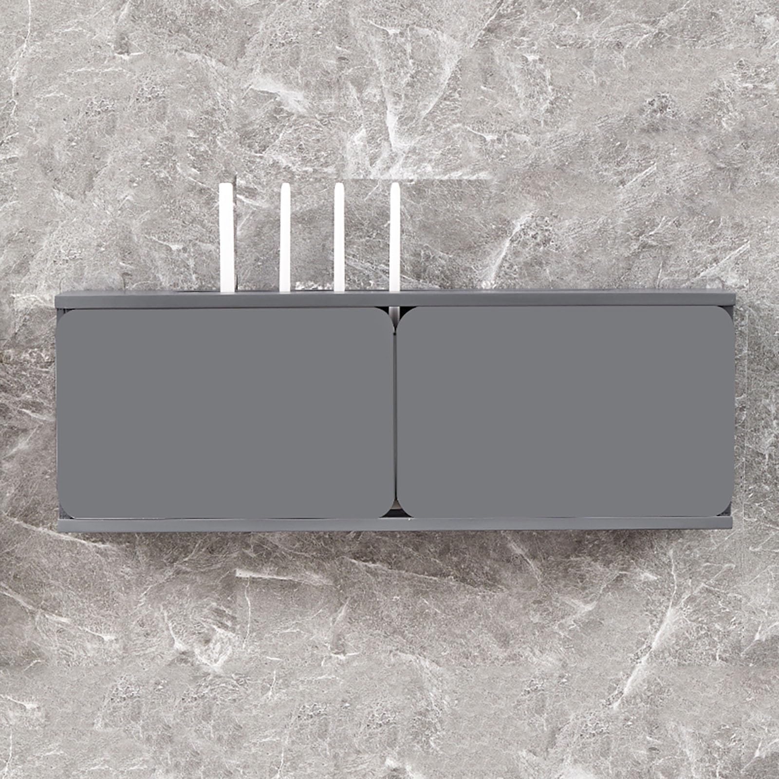 Cache-routeur WiFi en bois gris pour dissimuler le modem et organiser les câbles