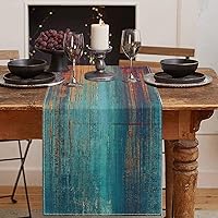 Emvency Blue Orange Abstract Linen Table Runner 13x72 Inch Vintage Art Deco Dining Kitchen Decor for Holidays Weddings