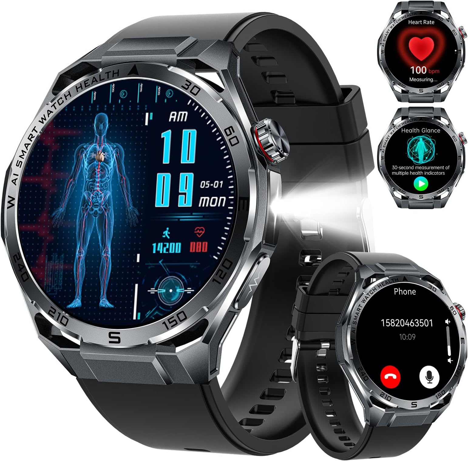 EIGIIS Military Smart Watch for Men with Call (Answer/Make) Outdoor Tactical Sports Watch Rugged 1.85" HD Fitness Tracker Heart Rate Smartwatch Compatible with Android iPhone Samsung (Black) | Rugged Tactical Smart Watch with Bluetooth Call, Heart Rate Sleep Monitor, 1.53" Touchscreen Smartwatch for iPhone Android