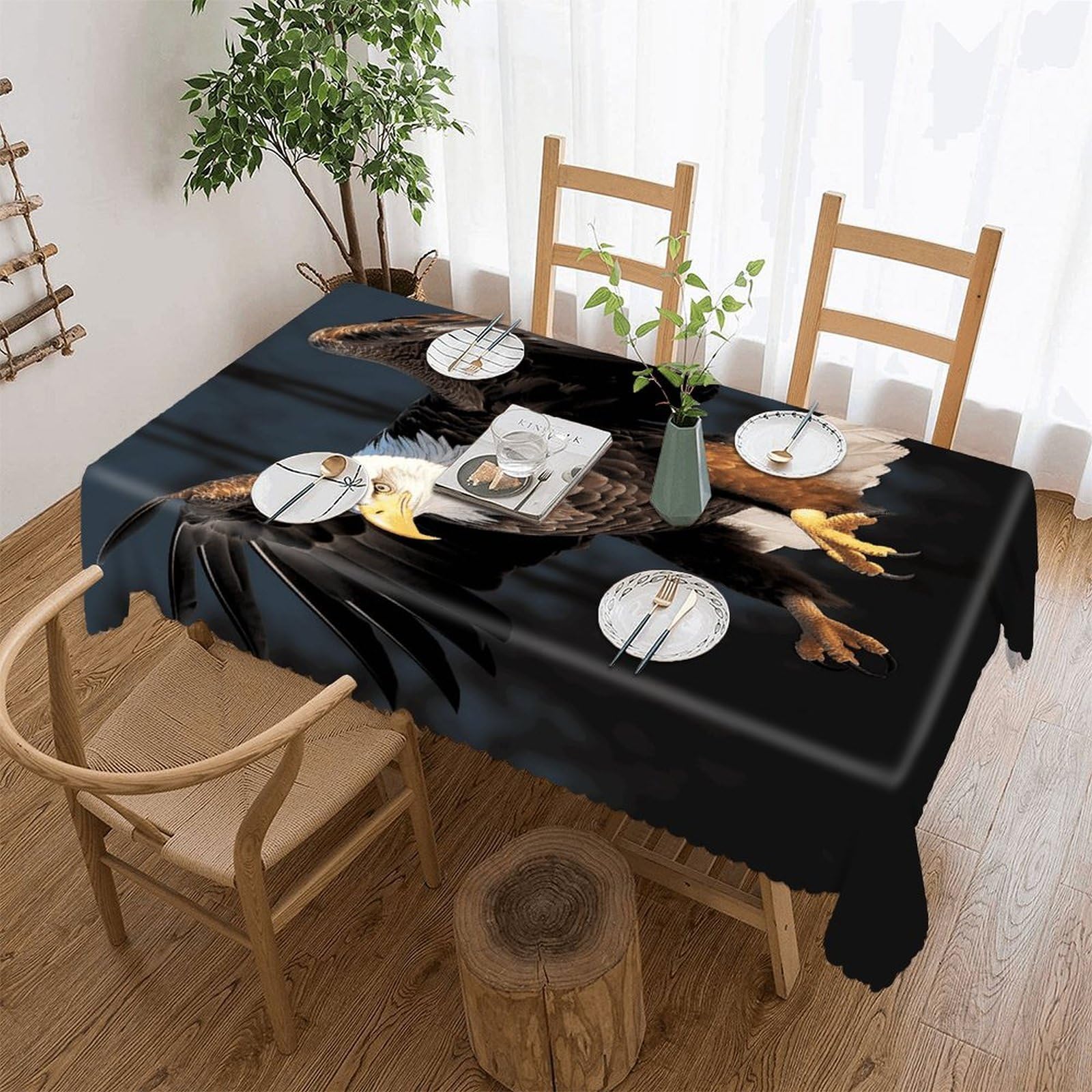 FekiLoot 3D Bald Eagle Tablecloths for Rectangle Tables Wipeable Spillproof Polyester Table Cloth Wrinkle Free Farmhouse Dining Tables Cover Elegant Vintage Decor Tablecover