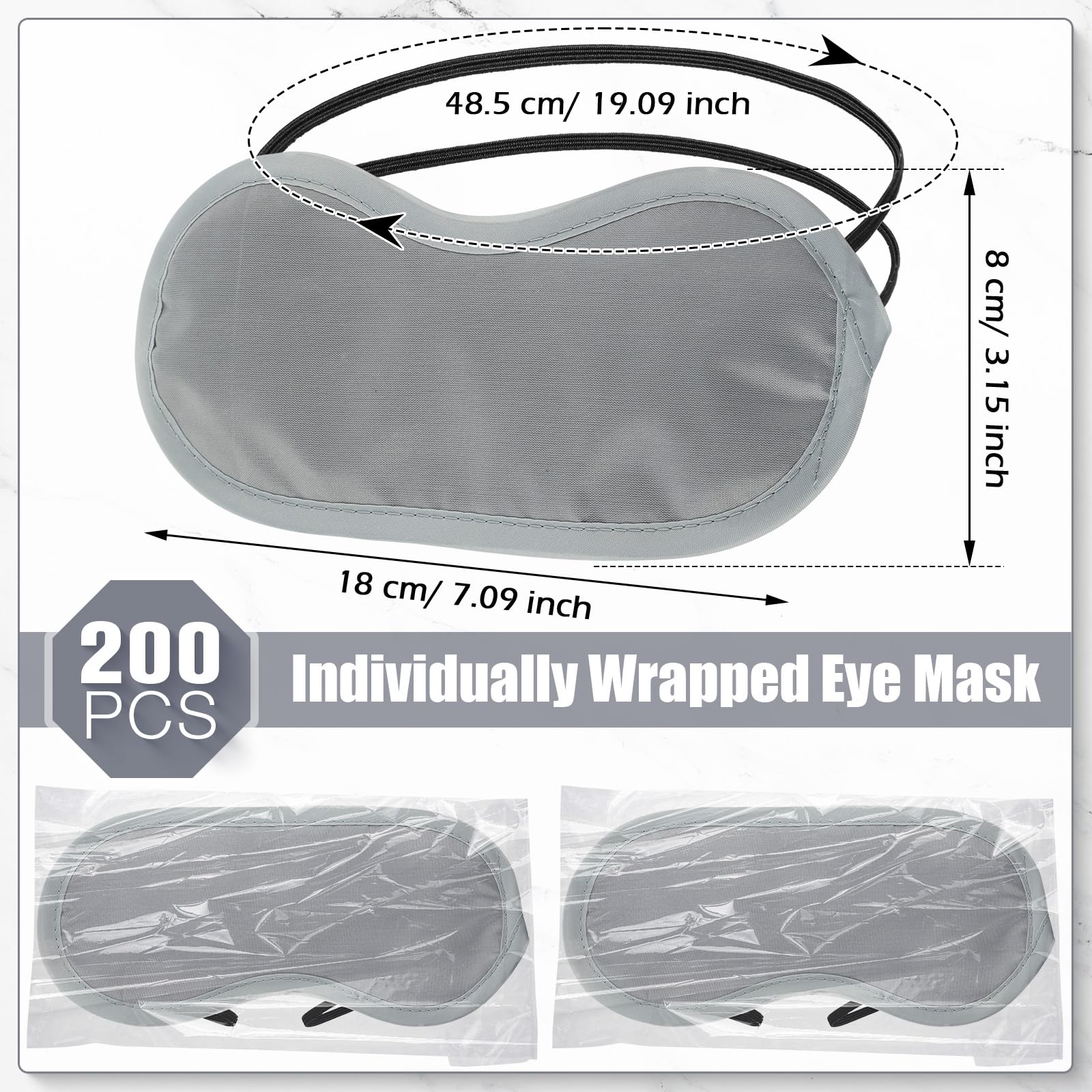 Tarpop 200 antifaz para dormir con correa ajustable para juegos, fiestas, construcción de equipos, viajes, envueltos individualmente, para mujeres y hombres (gris)