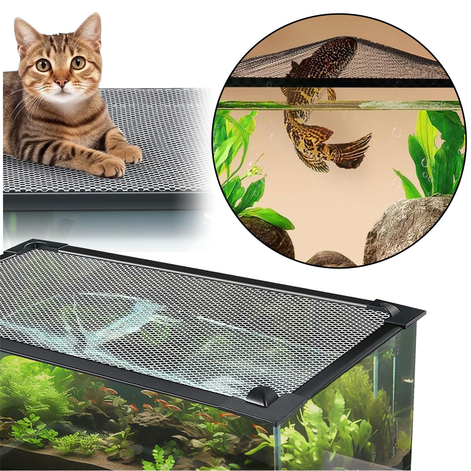 Couvercle D'aquarium, Filet Anti-Saut, Aquarium Couvercle D'écran, Fischtankdeckel, Facile À Installer Accessoires Aquarium Empêcher Poissons Reptiles (50 X 30 CM)