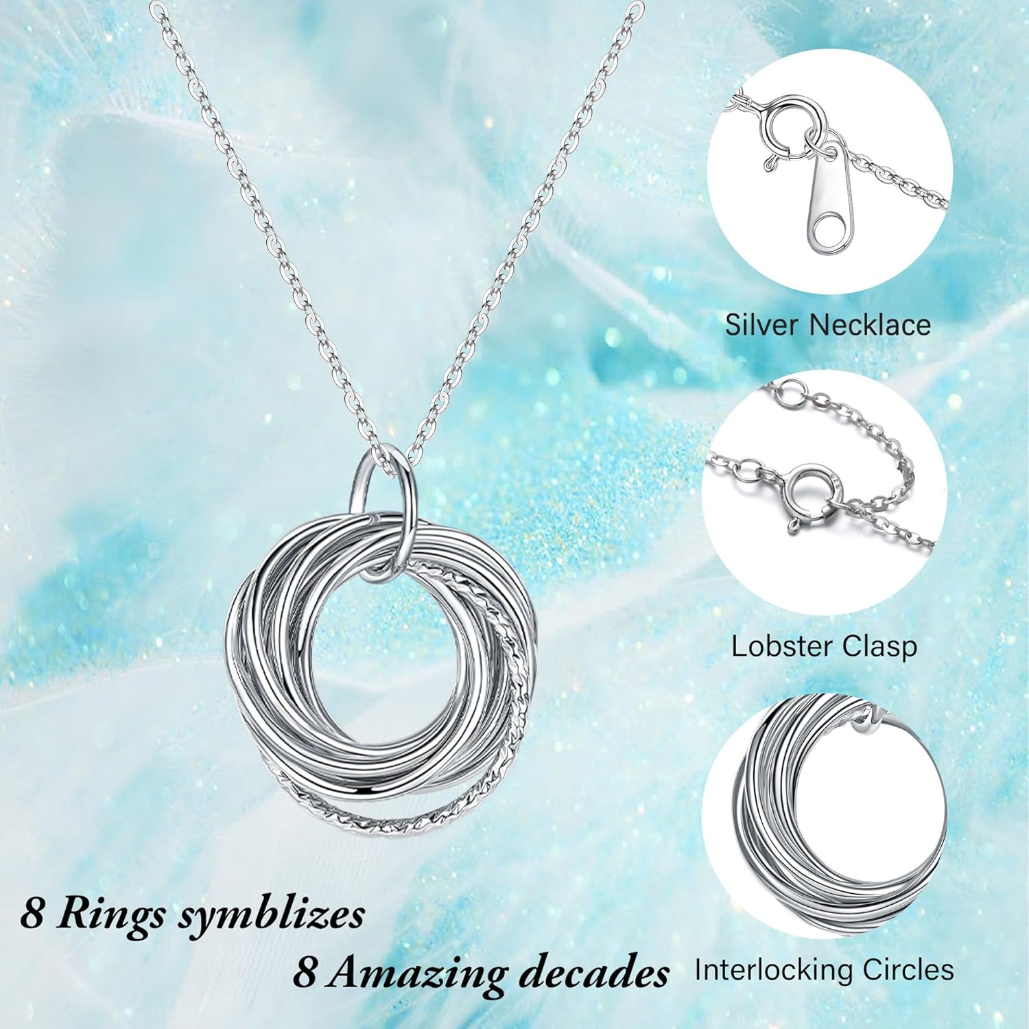 Birthday Gifts for Women, Sterling Silver Chain Circles Necklace 30th 40th 50th 60th 70th 80th 90th Birthday Necklace for Her Woman 30 40 50 60 70 80 90 Years Old Birthday Gifts for Women - Image 7