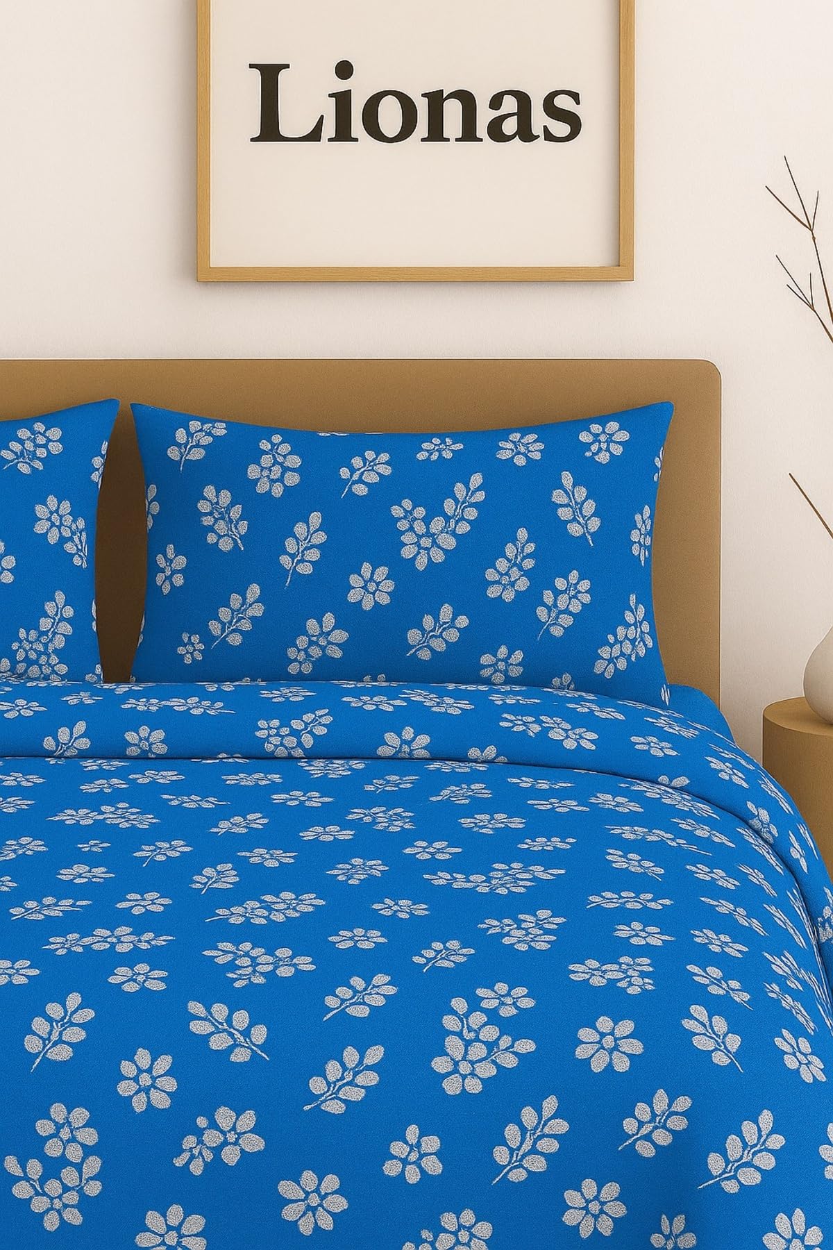 Ezgi Çift Kişilik Desenli Nevresim + 2 Adet Kapaklı Yastık Kılıfı Lacivert 200x230 cm, ciftntstil