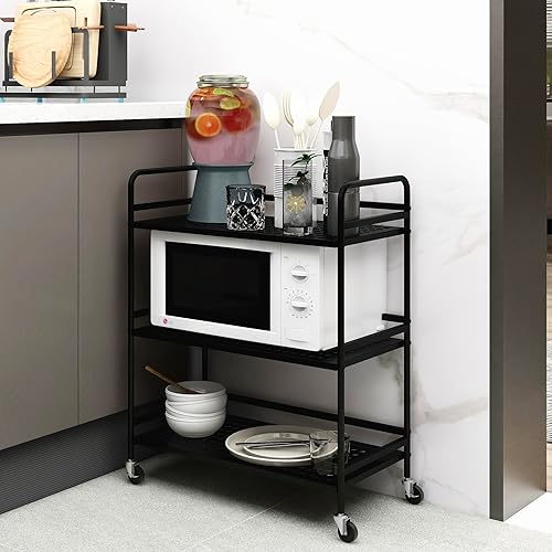 Miniatura 23 de 3-Tier Metal Utility Multipurpose Rolling Cart,Large Capacity Heavy Duty Cart with Lockable Wheels for Kitchen,Living Room,Office,Bathroom Storage