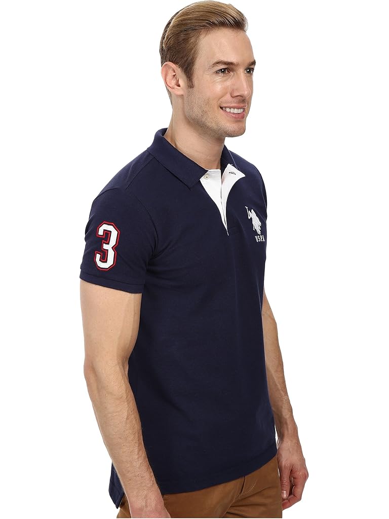 Avec Les Filles. Slim Fit Big Horse Polo with Stripe Collar