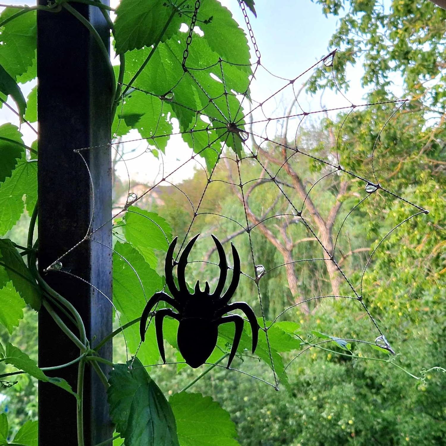 Spiderweb with a Big Spider Stained Glass Halloween Sun Catcher Window Home Hanging Decor 14" x 12"