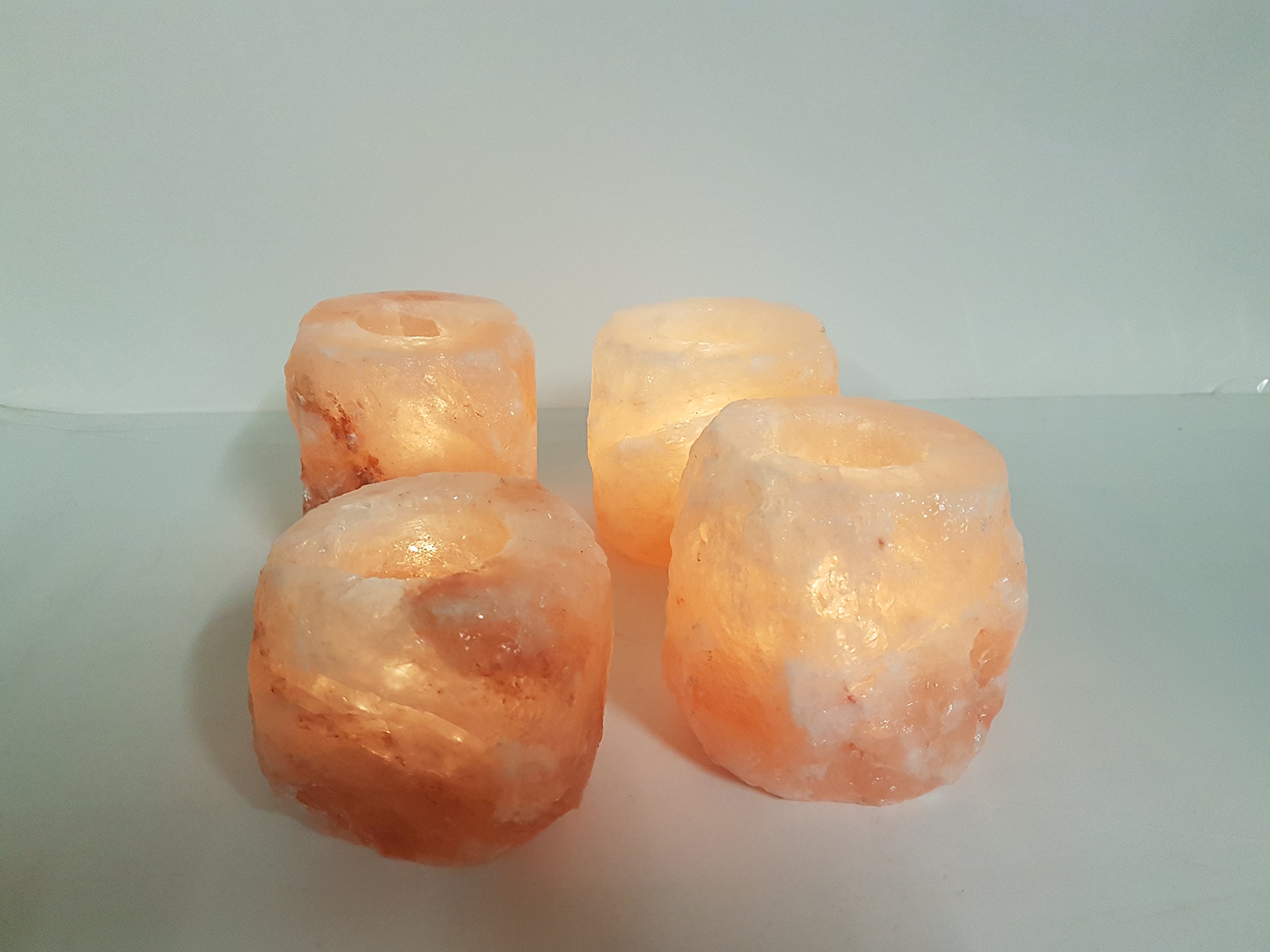 4 x HIMALAYAN SALE DI ROCCA PORTACANDELA IN CRISTALLO GUARIGIONE IONIZZANTE T-LIGHT