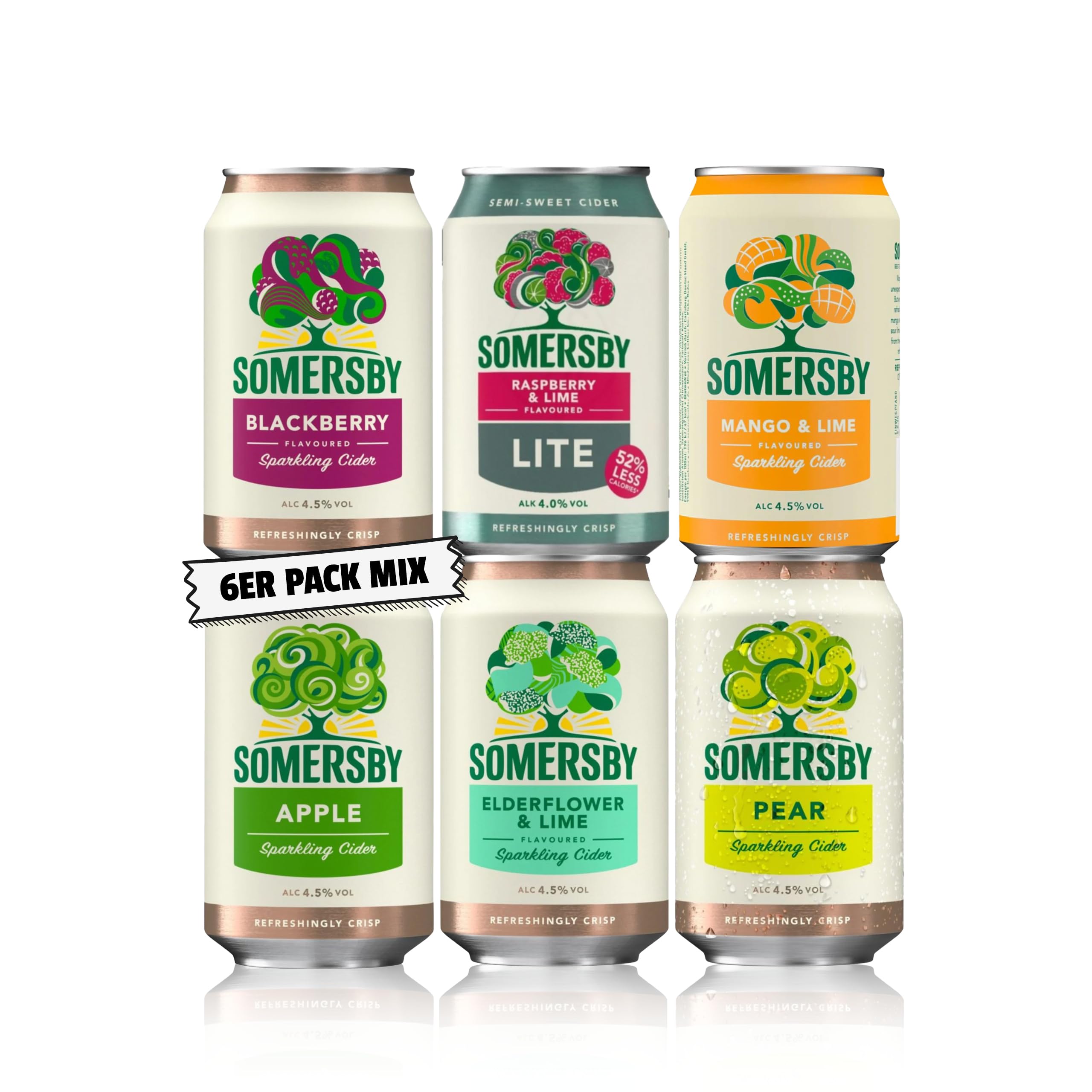 Somersby Cider MEGA MIX Pear, Red Rhubarb, Blackberry, Elderflower Lime, Blueberry und Apple 4,5% Vol. (24 x 0.33 l)