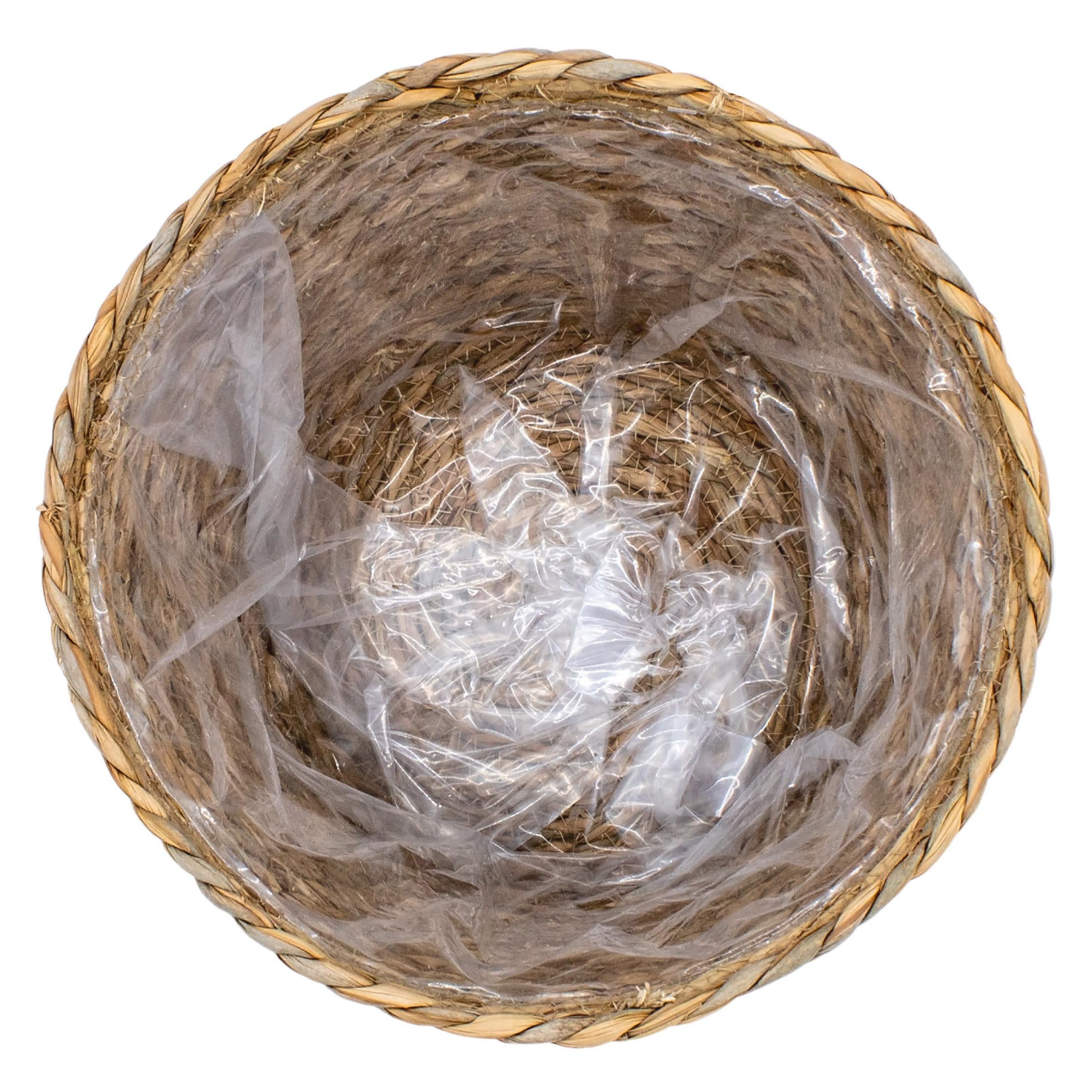 Decorasian Vaso per piante in erba marina intrecciata, con inserto in pellicola in stile boho, naturale, 16 cm