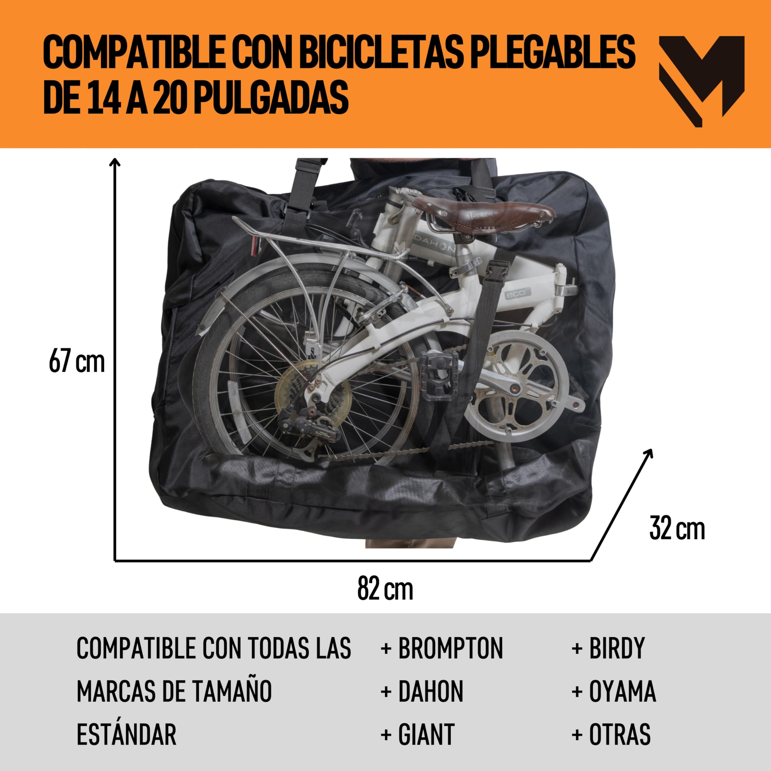 lamaki Bolsa Transporte Bicicleta Plegable 14-20 Pulgadas - Funda Bicicleta Apta para Brompton, Dahon - Nylon 1680D Resistente con Cremallera Metálica - Bolsa Bicicleta Ideal para Viajes & Transporte