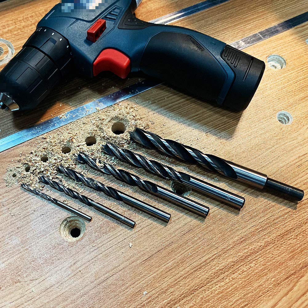COMOWARE Extra Long Brad Point Drill Bit Set - 300mm Carbon Steel Wood Drill Bit Set for Hardwood, Plywood, Plastic, Aluminum, 7Pcs | 1/8'', 3/16'', 1/4'', 5/16'', 3/8'', 7/16'', 1/2'' (6 Pcs)