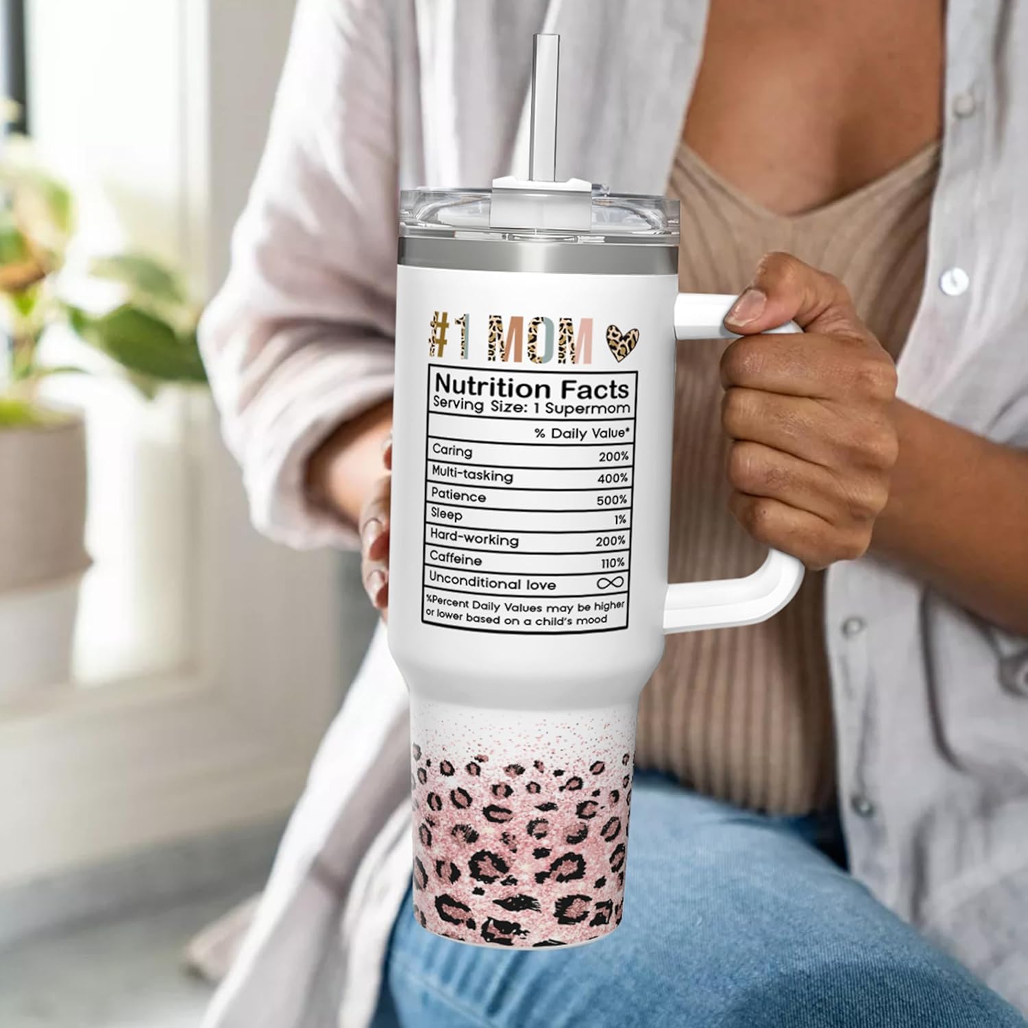 Mom Gifts for Women Mom Nutrition Facts Tumbler Stainless Steel 40oz with Handle Insulated Travel Cup Best Mom Ever Coffee Cup, Mother's Day Christmas Birthday Gifts from Son Daughter - Image 8
