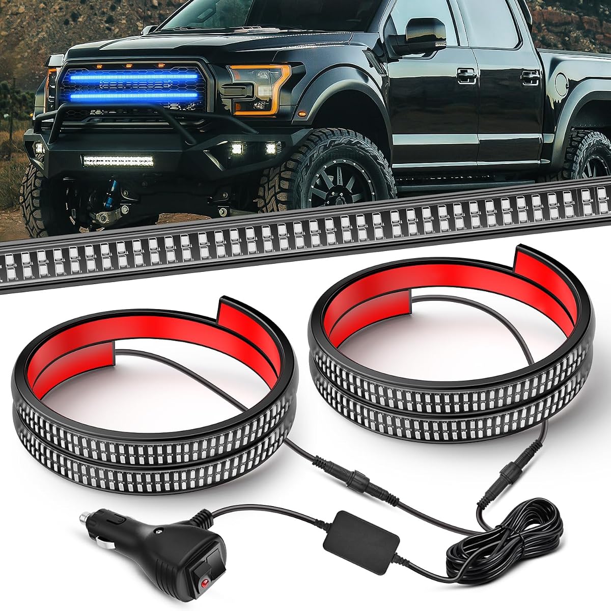 Nilight 2PCS 24" Truck Grille Strobe Light Strips 384 LED Blue | Emergency Light Flexible Side Flashing Warning Caution Safety Waterproof Lighting Kit for Trucks Plow Construction Vehicles