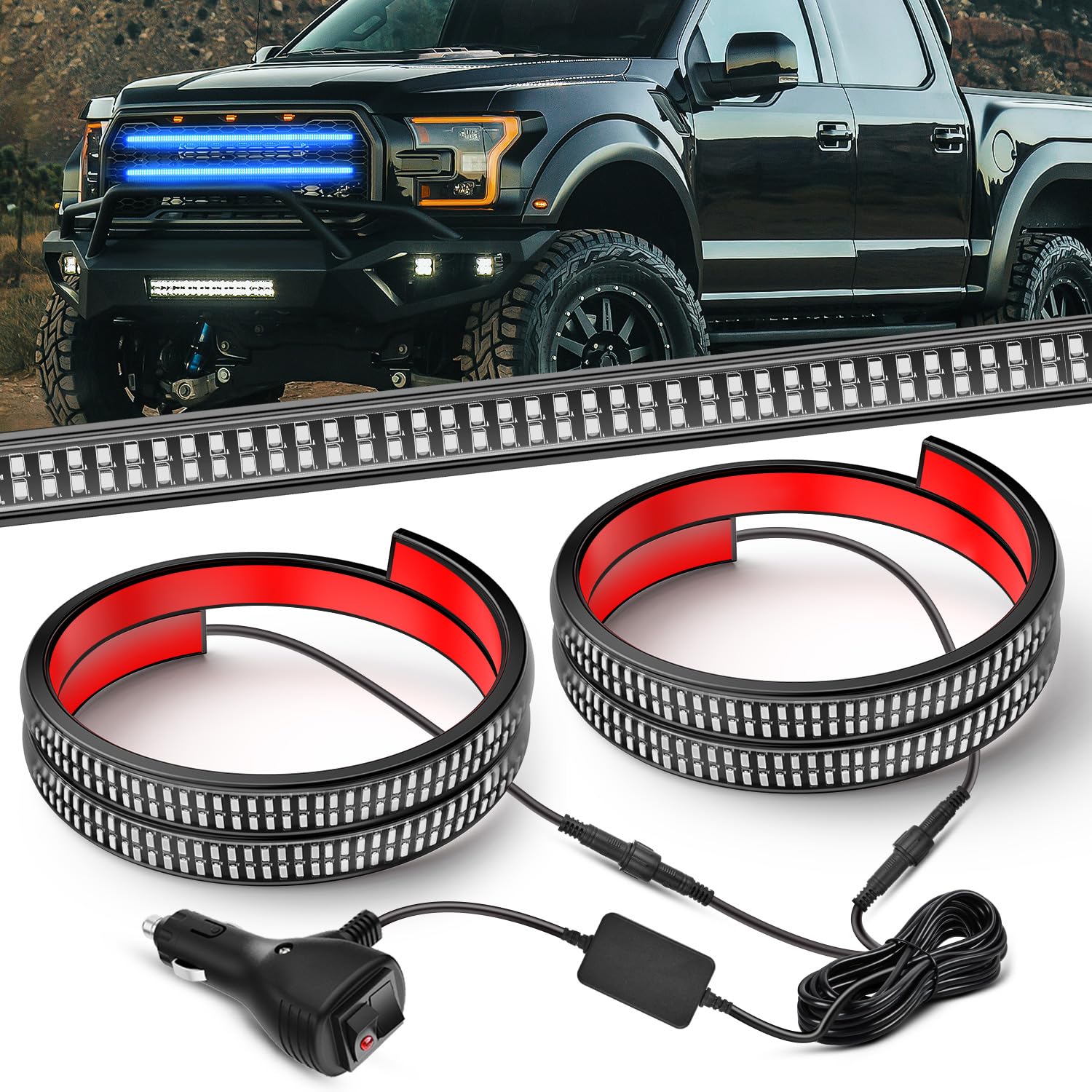 Nilight 2PCS 24" Truck Grille Strobe Light Strips 384 LED Blue