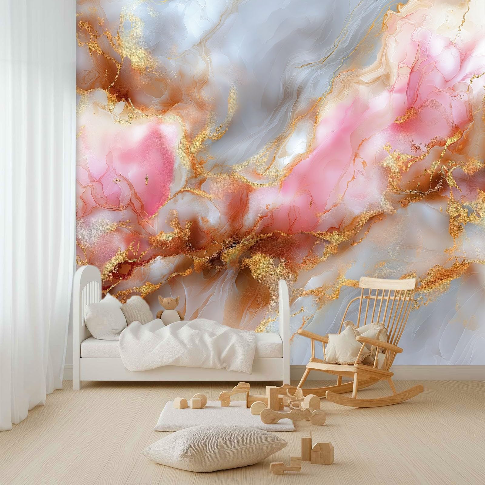Générique Panoramiczna tapeta abstrakcyjny marmur piasek ruchomy złoty liść 3D 350 x 256 cm, włóknina XXL nowoczesna dekoracja ścienna salon sypialnia biuro pokój dziecięcy, wielokolorowy