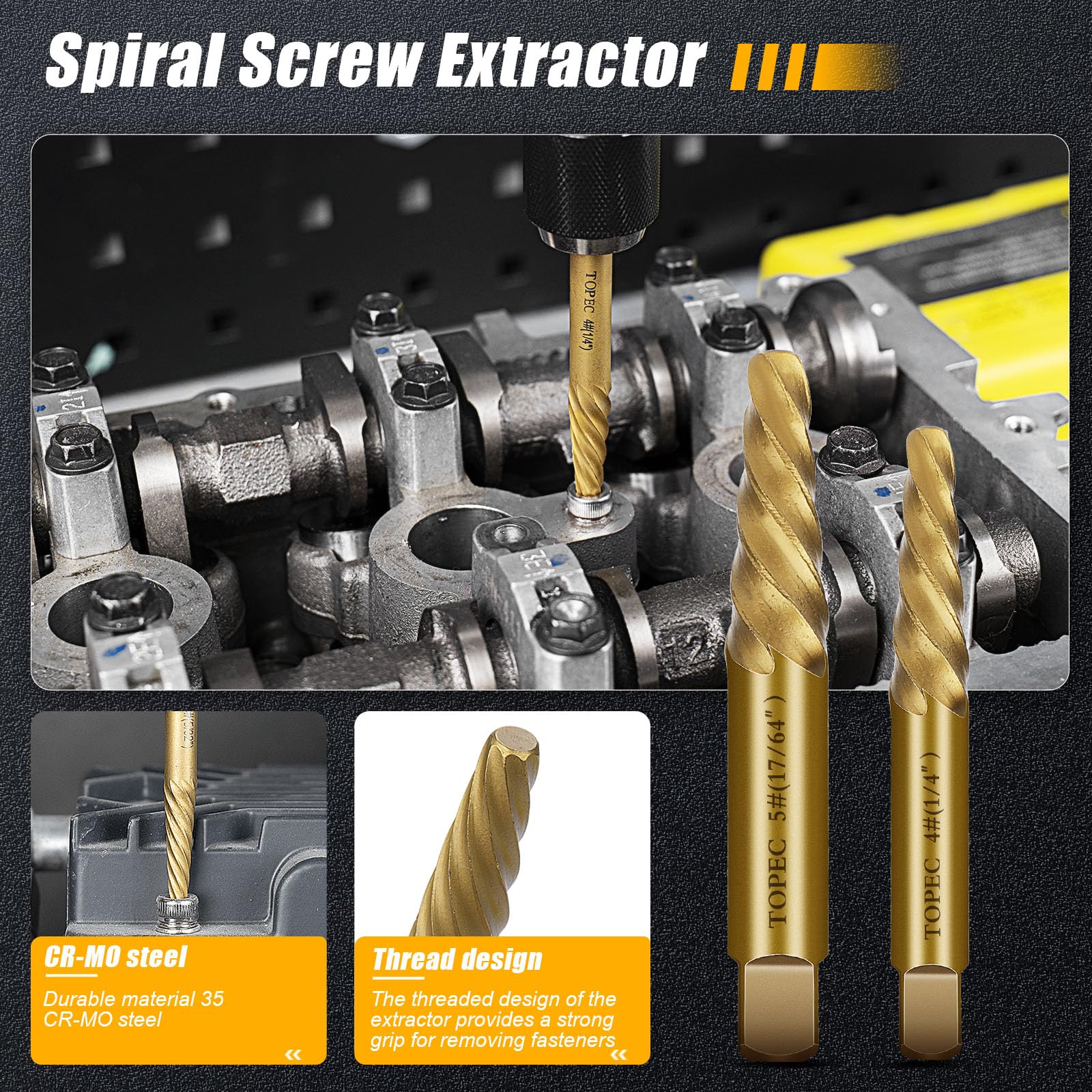Topec Screw Extractor Set - Remove Stripped Screws -5