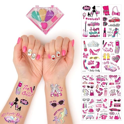 90 tatuajes temporales para niños + 1 juego de maquillaje para niños, recuerdos de fiesta, bonitas decoraciones, kit de calcomanías impermeables y