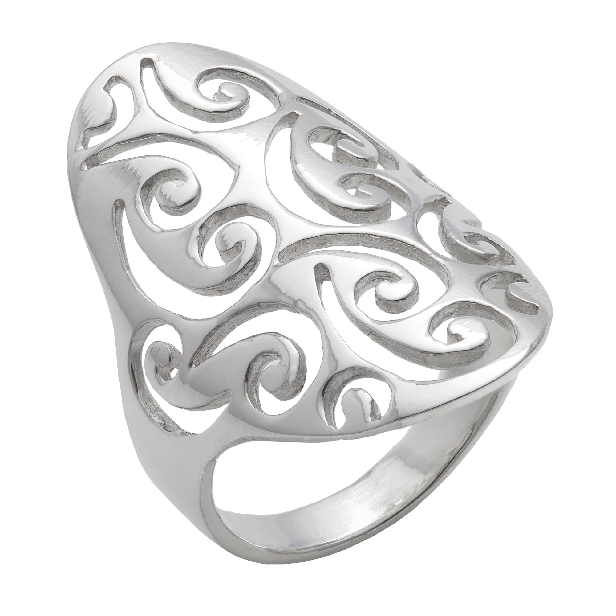 Silverly Anillo de Plata de Ley con Diseño de Armadura y Filigrana en Espiral Recortada | Anillo de Escudo Ovalado en Plata 925 con Espiral Calada | Anillos Abstractos de Dedo Completo para Mujer