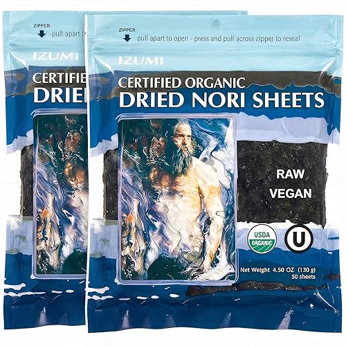 Raw Organic Nori - Paquete de 100 hojas de papel de sushi vegano, crudo, kosher, sin calentar, sin cocinar, no tostado, compra a granel, ahorra