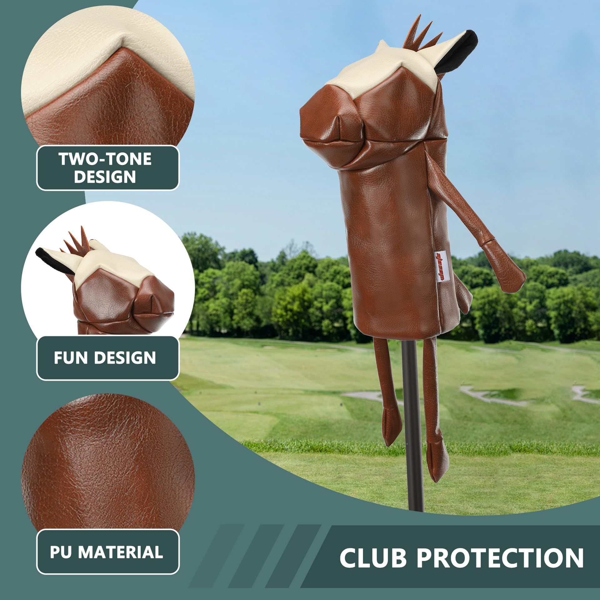 Funda para cabeza de conductor de golf para conductores de 460 cc, divertida cubierta de palo de golf de caballo, cubierta de cabeza de madera sintética con forro de felpa suave, cubierta